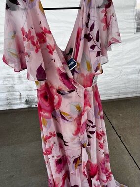 Taylor Pink Floral Ruffle Maxi Dress